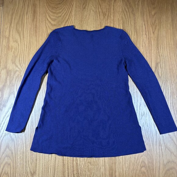 Eileen Fisher Petite Organic Cotton V-Neck Sweater Tunic Blue – PP - Picture 5 of 6